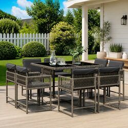 Reliable 9 Piece Grey Rattan Dining Set with Comfort