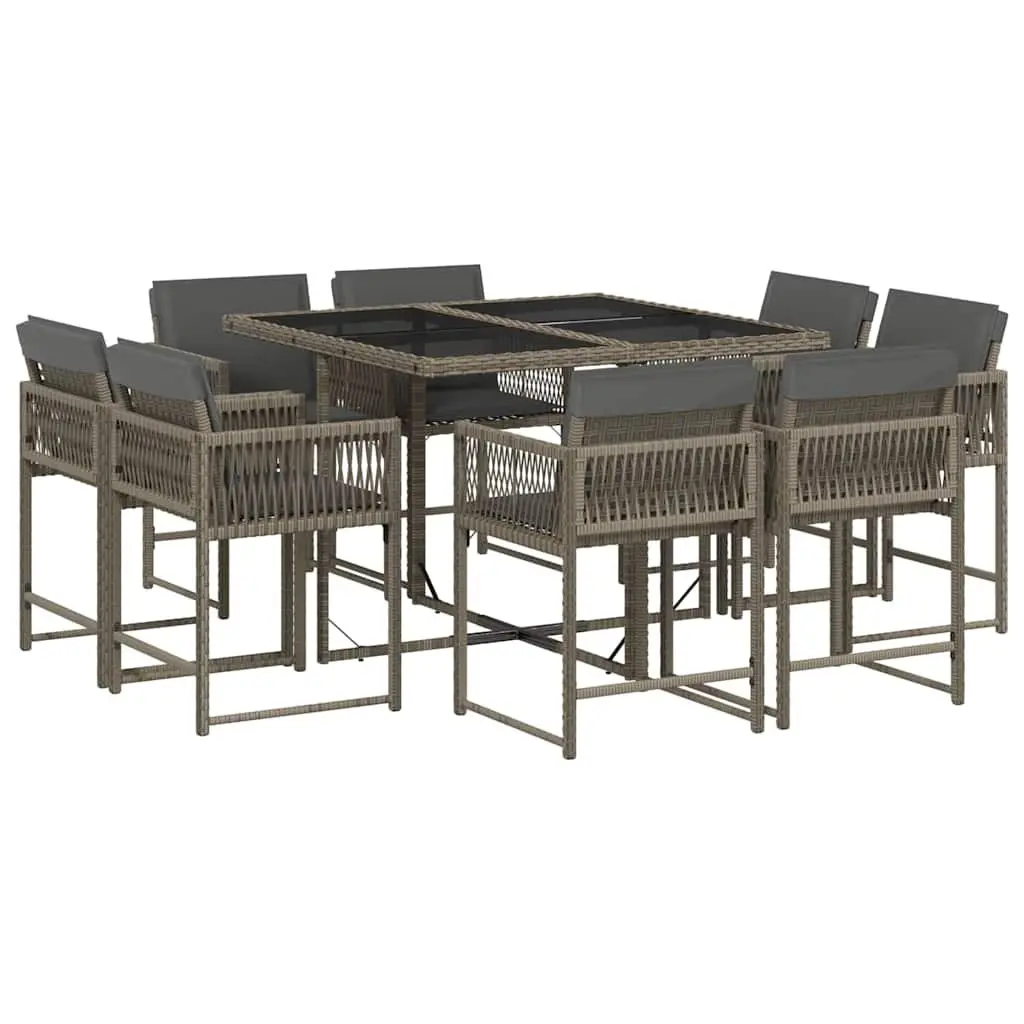 9 Piece Garden Dining Set Grey Poly Rattan Outdoor Furniture Patio Table Chairs