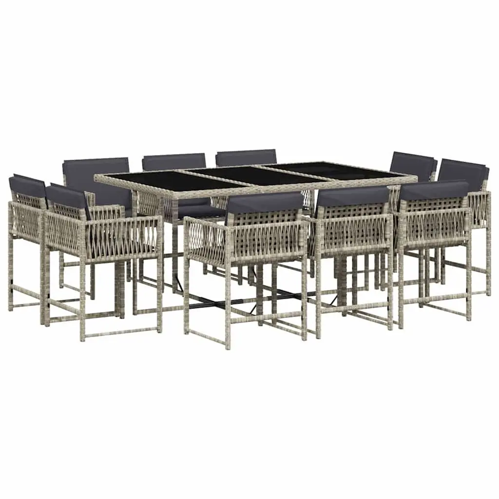 11 Piece Garden Dining Set with Cushions Grey Poly Rattan Outdoor Patio