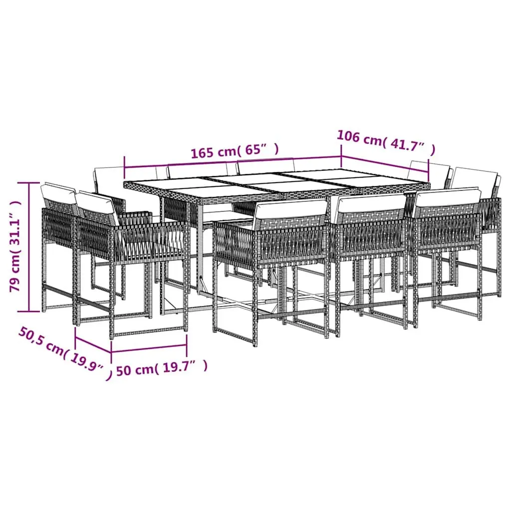 11 Piece Garden Dining Set with Cushions Grey Poly Rattan Outdoor Patio