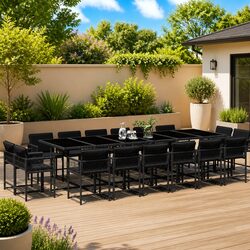 Versatile 17 Piece Black Dining Set with Cushions