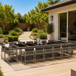 Value-Packed Garden Dining Set 17 Piece with Grey Cushions