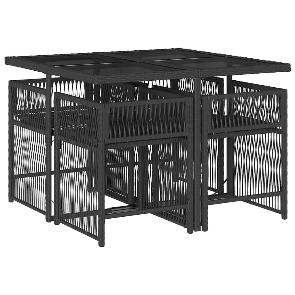 5 Piece Outdoor Dining Set Black Poly Rattan Chairs Table Cushions