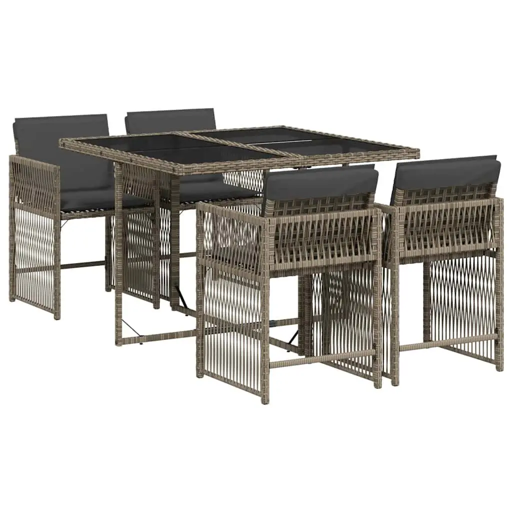5 Piece Outdoor Furniture Set Garden Dining Table and Chairs Grey Poly Rattan with Cushions