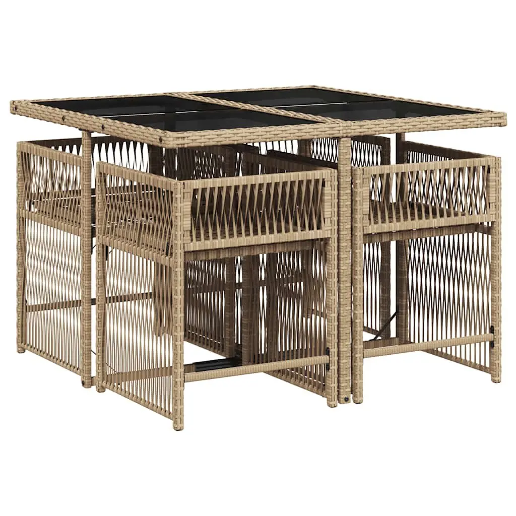 5 Piece Garden Dining Set Outdoor Patio Furniture Beige Poly Rattan Chairs Table