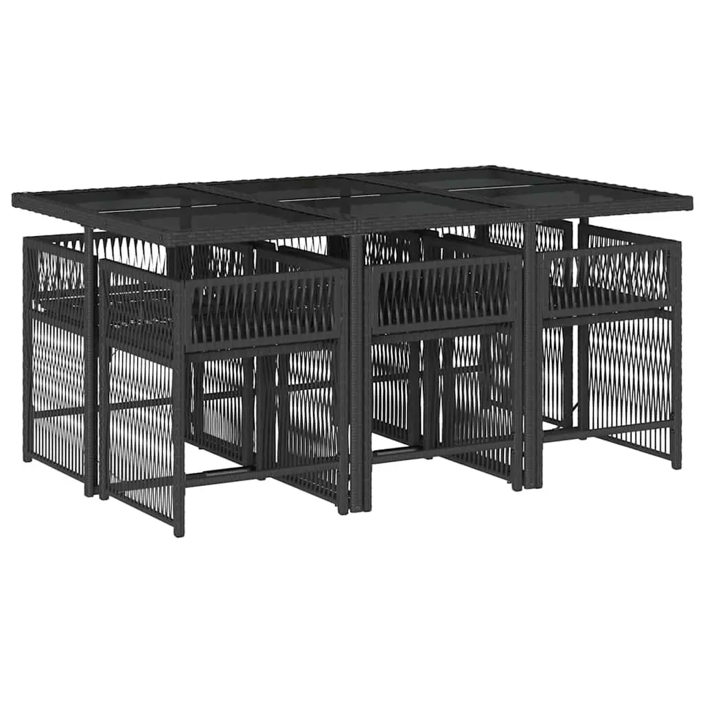 7 Piece Outdoor Garden Dining Set Cushioned Black PE Rattan Table Chairs