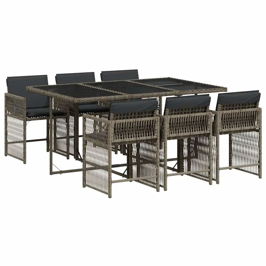 Garden Dining Set 7 Piece Outdoor Furniture Grey Poly Rattan Table with Cushions