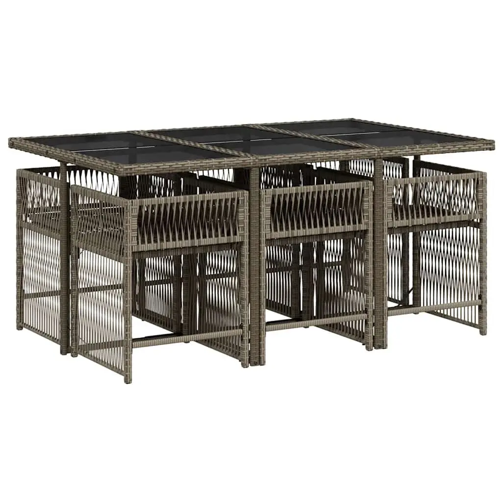 Garden Dining Set 7 Piece Outdoor Furniture Grey Poly Rattan Table with Cushions