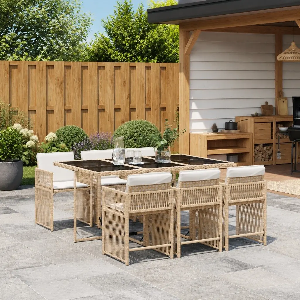 7 Piece Garden Dining Set Outdoor Furniture Beige Poly Rattan with Cushions