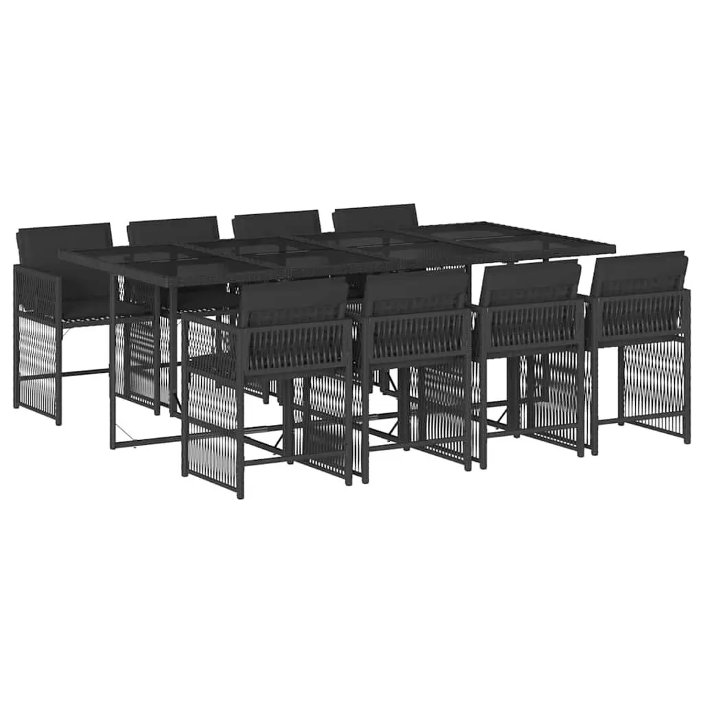 9 Piece Outdoor Dining Set Poly Rattan Chairs Table Cushions Black
