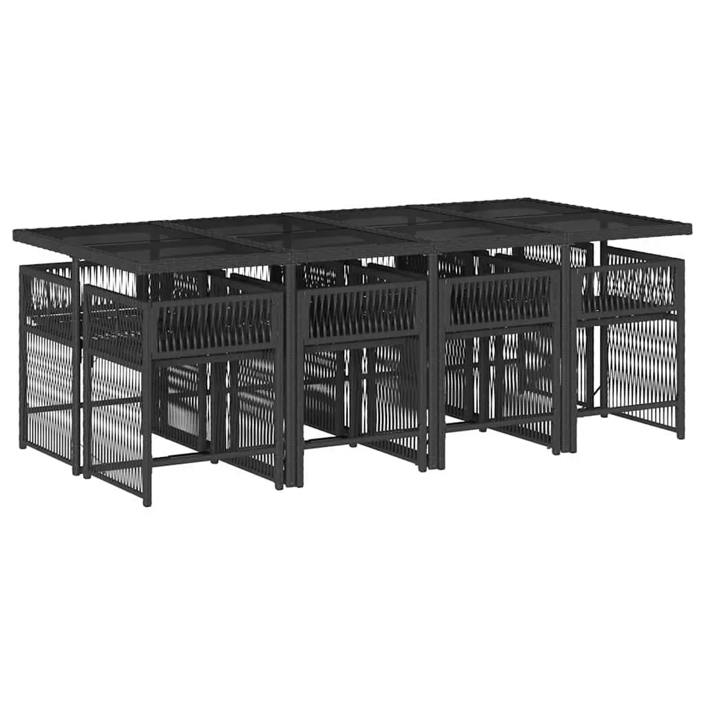9 Piece Outdoor Dining Set Poly Rattan Chairs Table Cushions Black