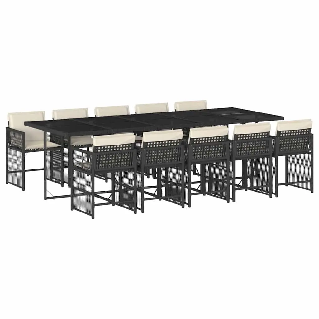 Outdoor Garden Dining Set 11 Piece Black Poly Rattan Chairs Table Cushions