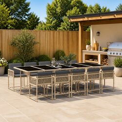 Comfortable 11 Piece Garden Dining Set in Beige