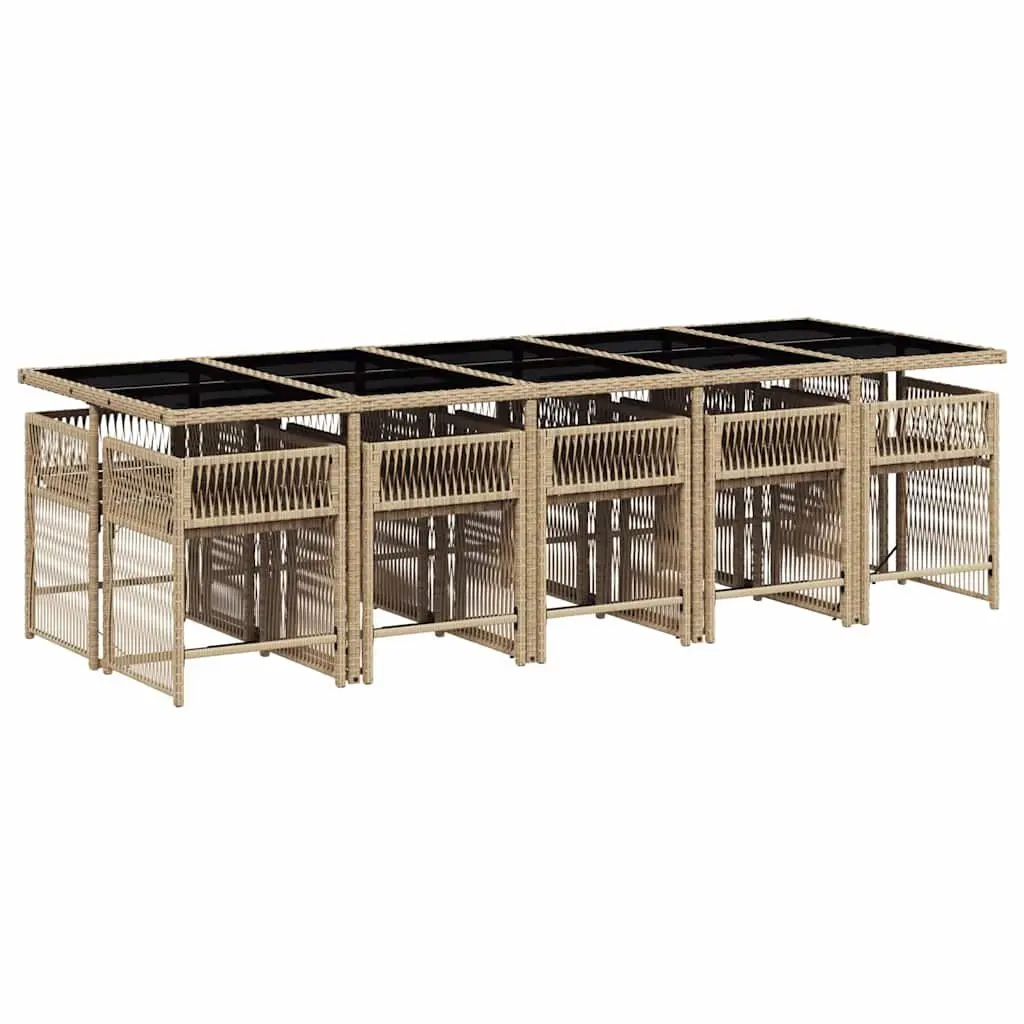 Garden Dining Set 11 Piece Outdoor Furniture Poly Rattan Beige Patio