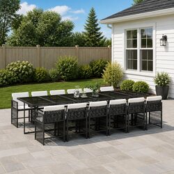 13 Piece Black Poly Rattan Dining Set with Cushions
