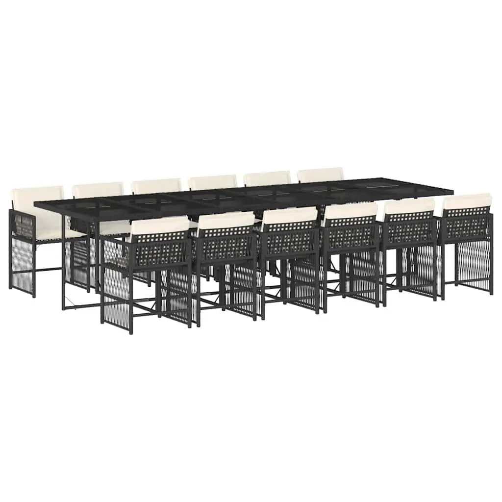 Garden Dining Set 13 Piece Outdoor Furniture Black Poly Rattan with Cushions