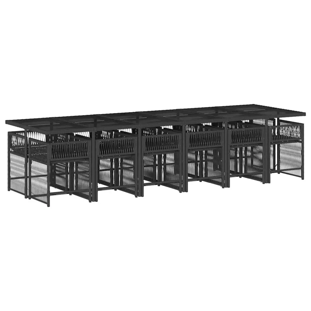 Garden Dining Set 13 Piece Outdoor Furniture Black Poly Rattan with Cushions
