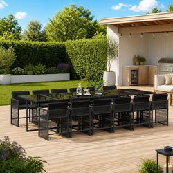 Comfortable 13-Piece Black Outdoor Dining Set with Cushions