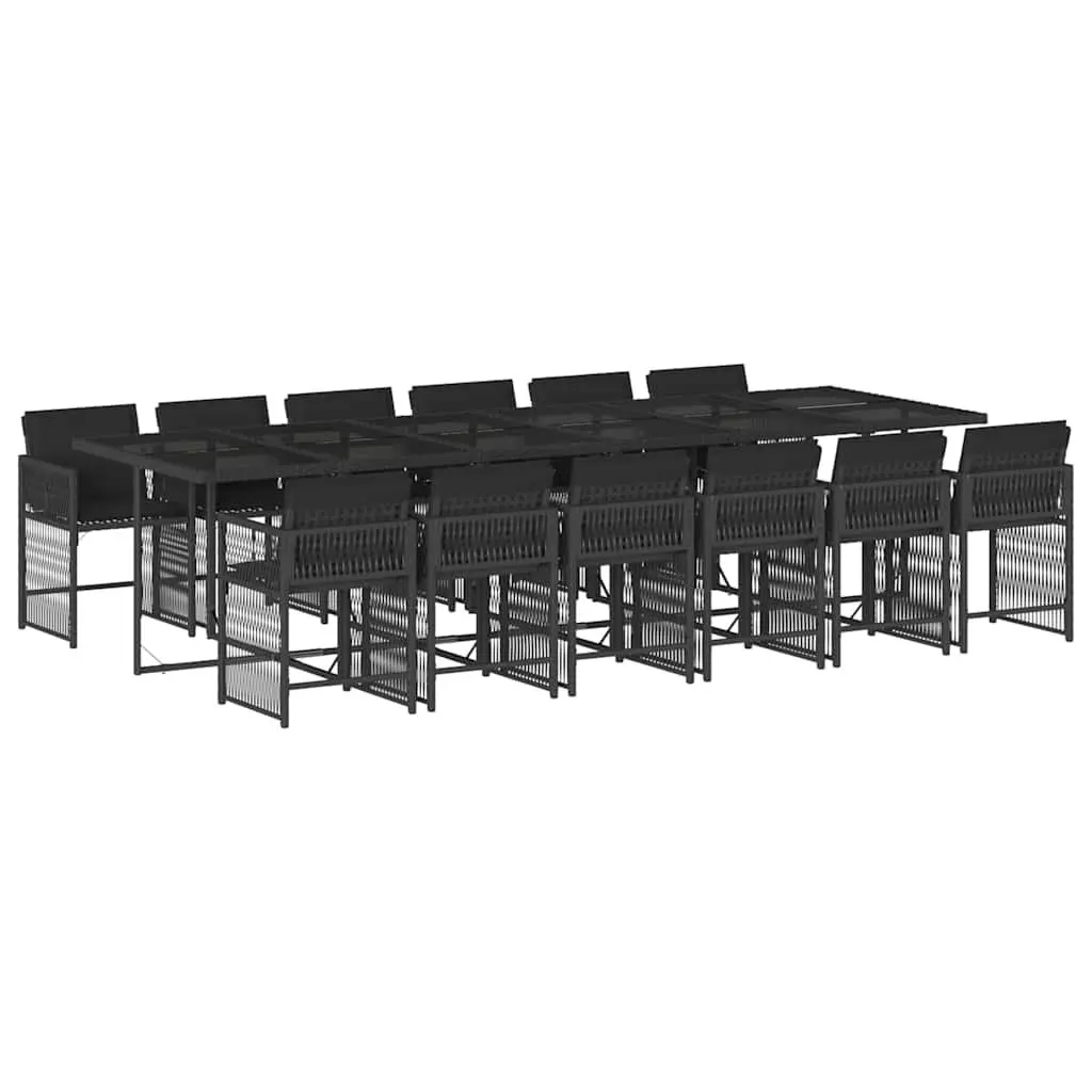 Outdoor Garden Dining Set 13 Piece Black Poly Rattan Chairs Table Cushions
