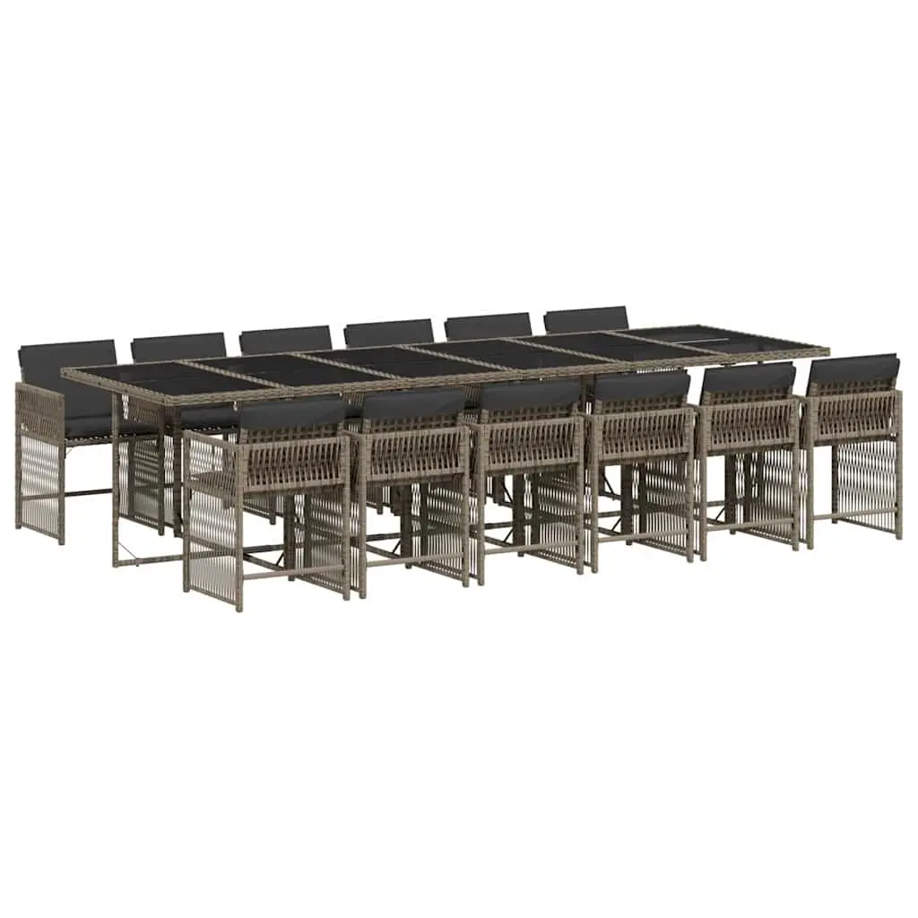 Outdoor Furniture Set Grey Poly Rattan Dining Table with Cushions 13 Piece Garden Patio Seating