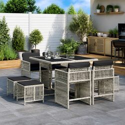 Comfortable 9 Piece Grey Rattan Garden Dining Set