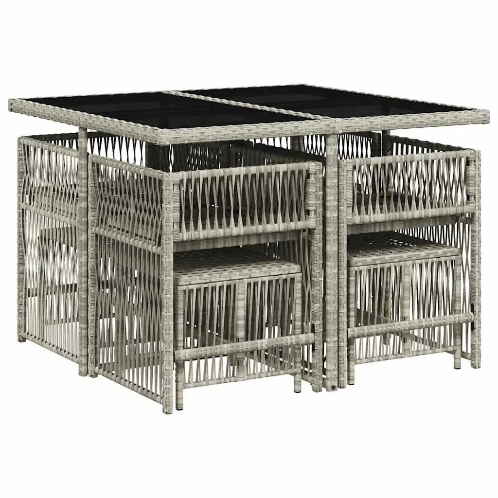 Outdoor Furniture Set 9 Piece Grey Poly Rattan Dining Table Chairs Cushions Glass