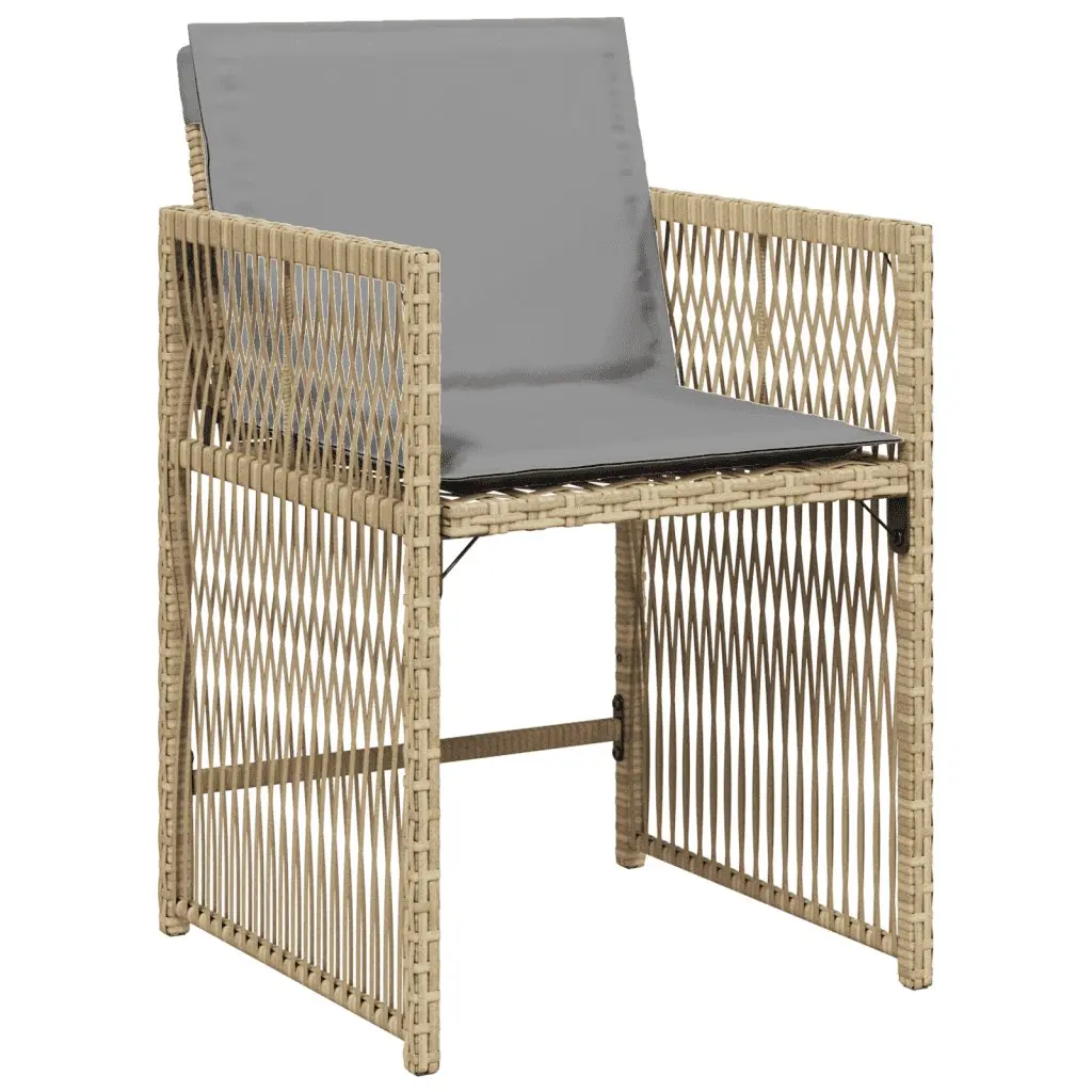 OutdoorFurnitureGardenDiningSetBeigePolyRattanCushions9Piece