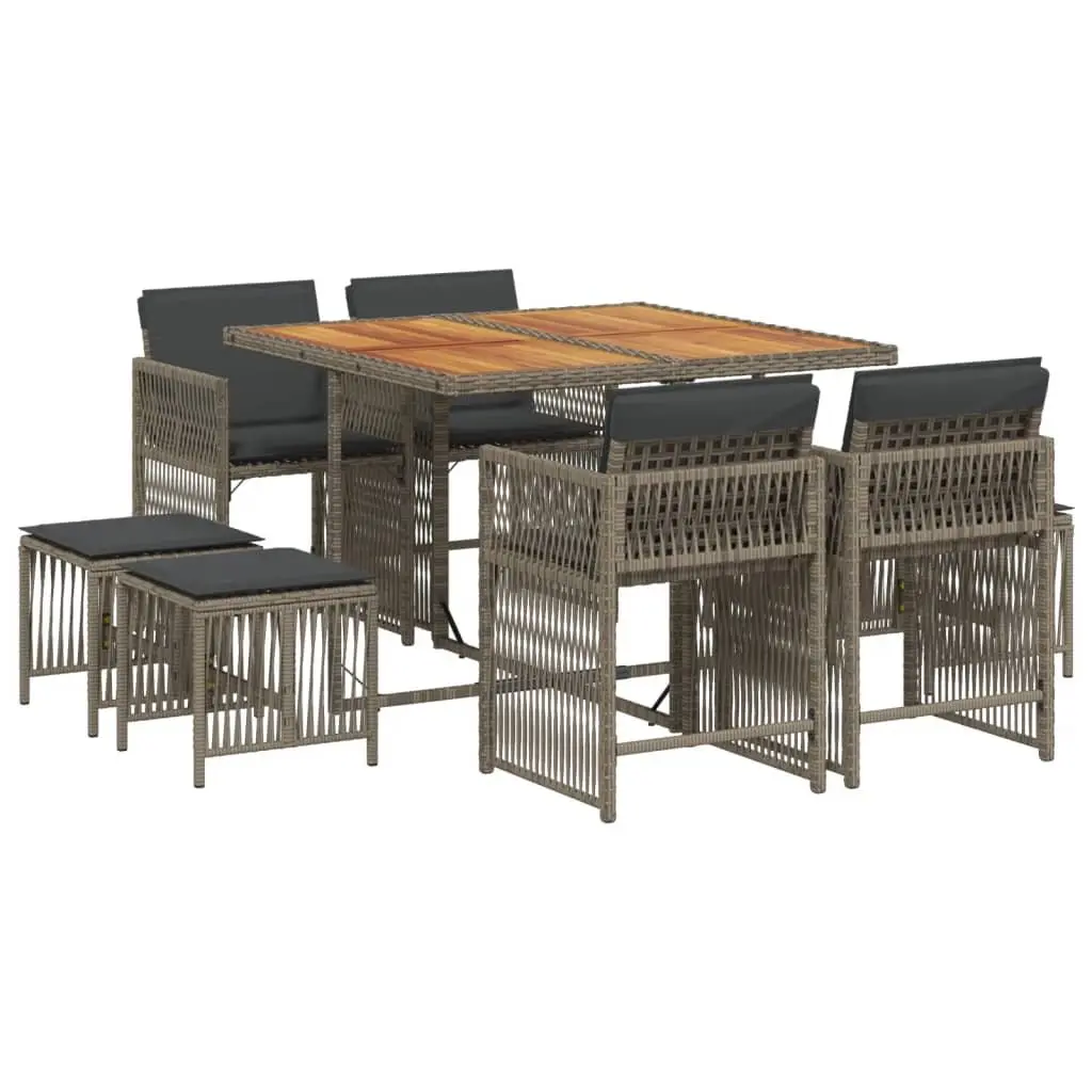 Outdoor Dining Set 9 Piece Garden Furniture Grey Poly Rattan Chairs Table