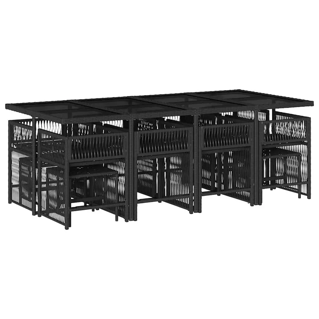 Garden Dining Set 13 Piece Outdoor Furniture Black Poly Rattan Patio Table