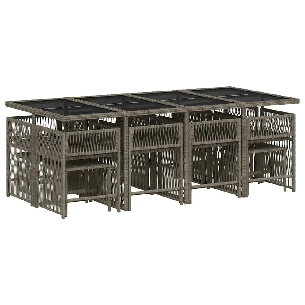 Garden Dining Set 13 Piece Outdoor Furniture Al Fresco Dining Grey Poly Rattan Chairs Table Cushions