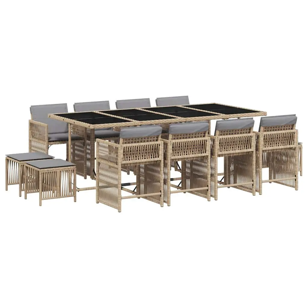 Garden Dining Set 13 Piece Outdoor Patio Furniture Al Fresco Dining Beige Poly Rattan