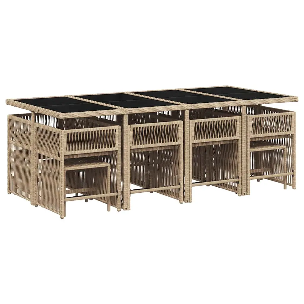 Garden Dining Set 13 Piece Outdoor Patio Furniture Al Fresco Dining Beige Poly Rattan