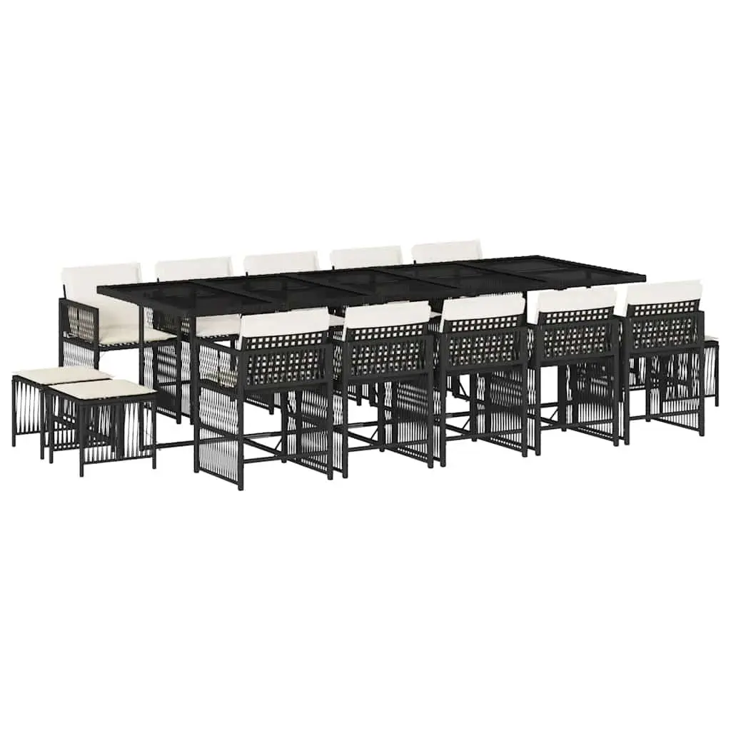 15 Piece Garden Furniture Set Black Poly Rattan Dining with Cushions Outdoor Patio