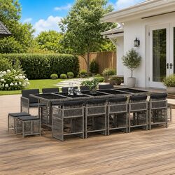Reliable 15 Piece Grey Garden Dining Set with Comfort