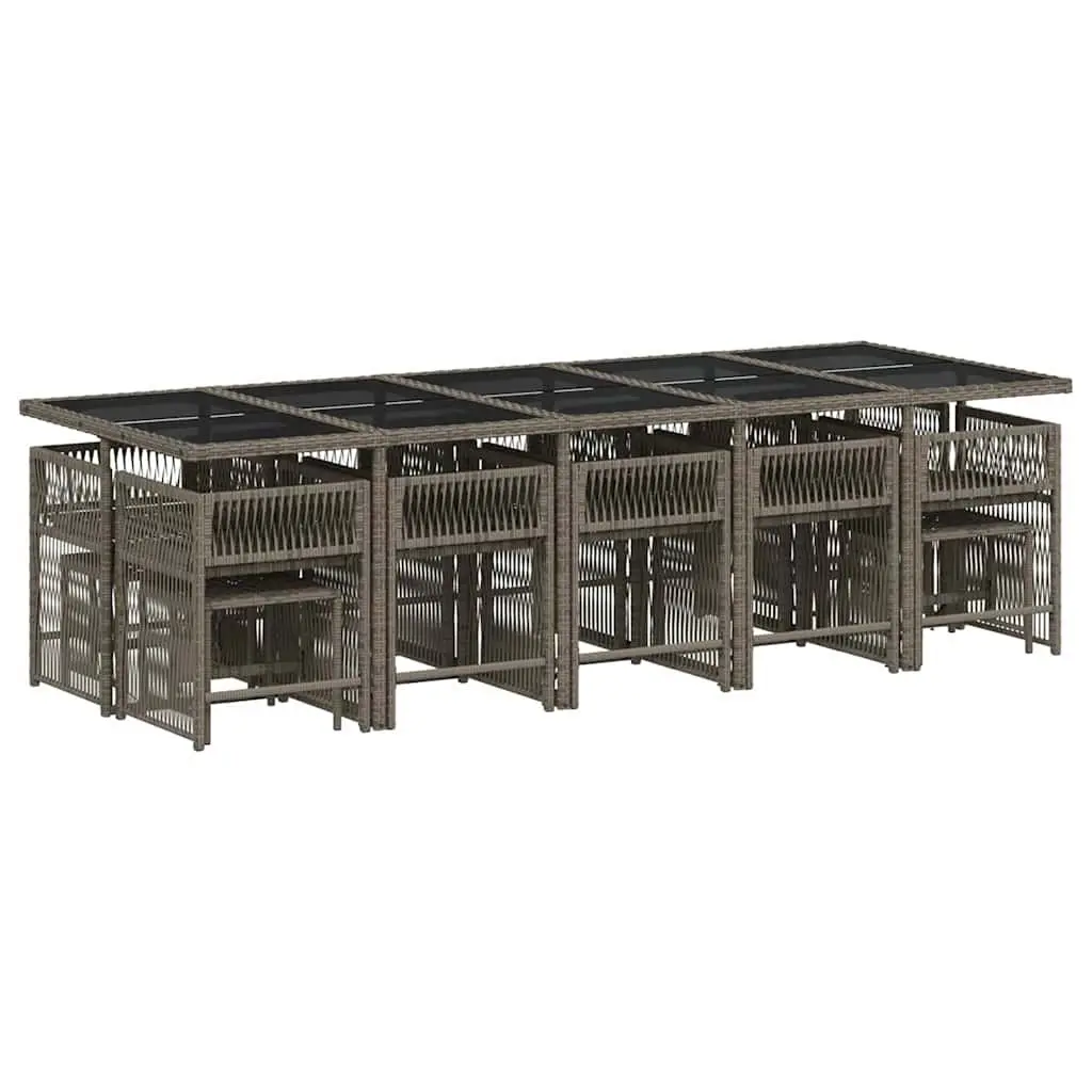 Garden Dining Set 15 Piece Outdoor Furniture Grey PE Rattan Chairs Table Patio