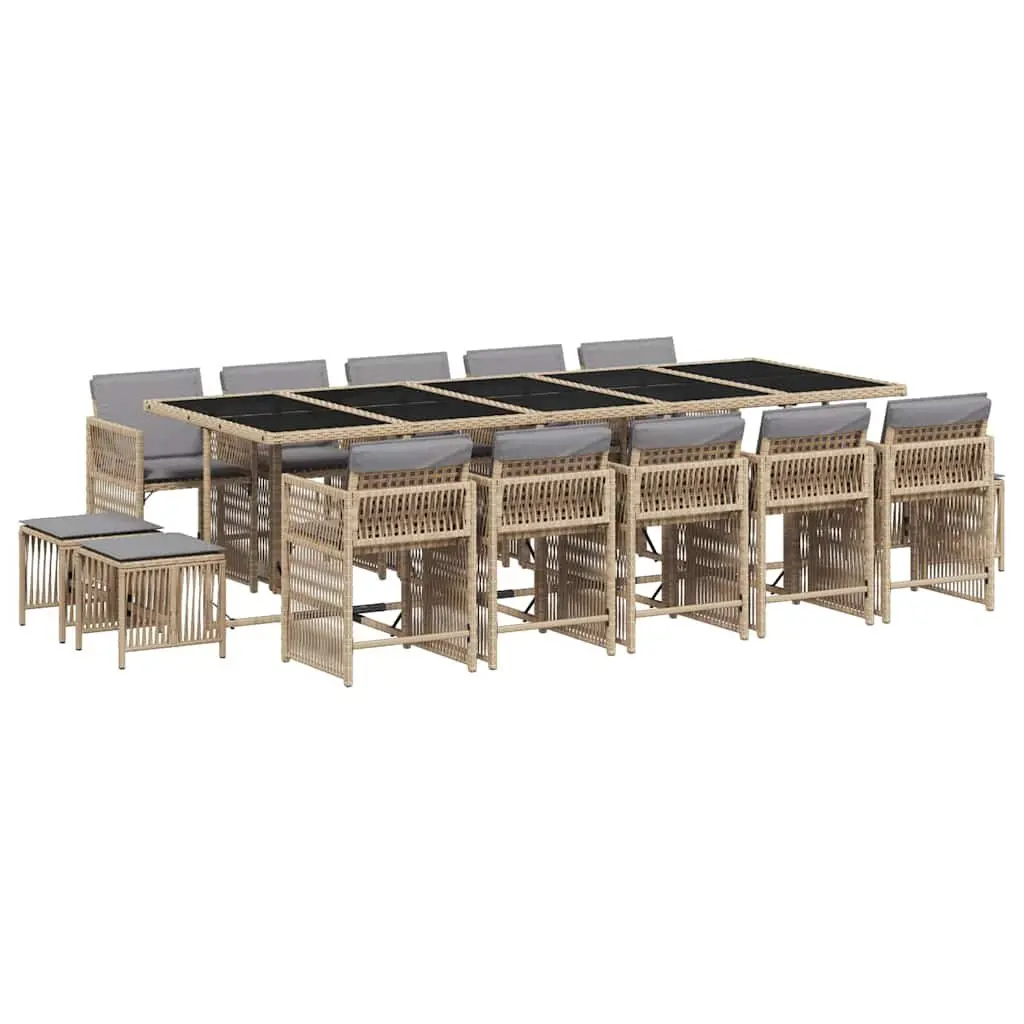 Garden Dining Set 15 Piece Outdoor Furniture Al Fresco Dining Beige PE Rattan