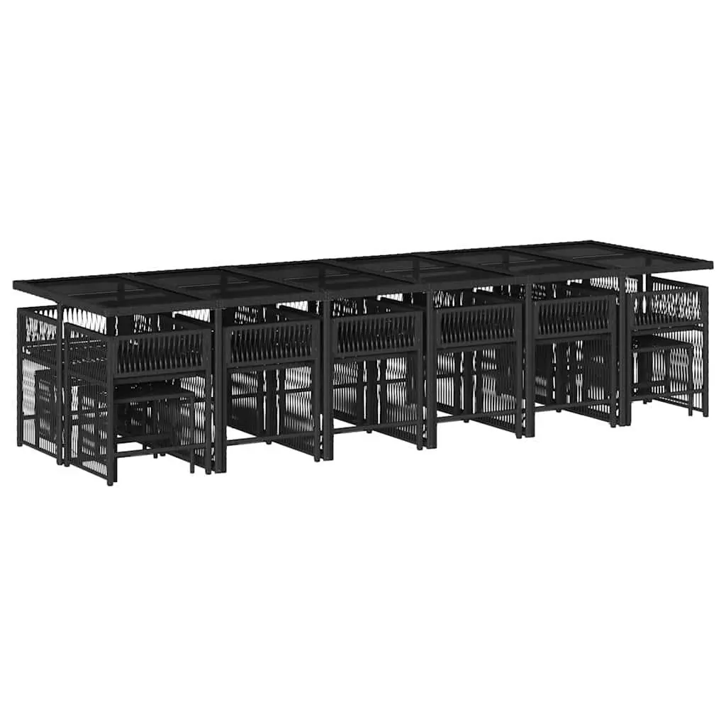 Outdoor Garden Dining Set 17 Piece Black Poly Rattan Chairs Table Cushions