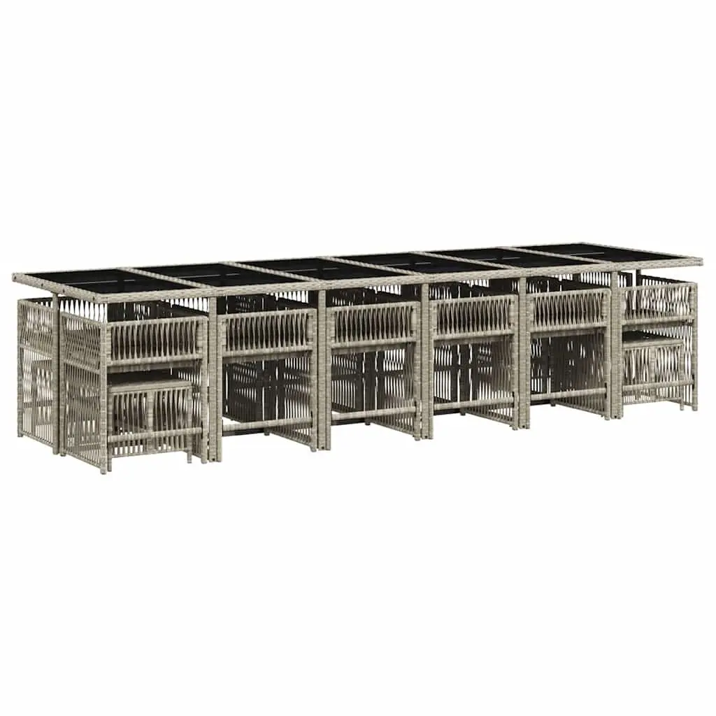 Outdoor Furniture Dining Set 17 Piece Grey Poly Rattan with Cushions for Garden Patio and Backyard