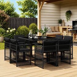 Garden Dining Set 9 Piece Poly Rattan Chairs Table Cushions Outdoor Patio