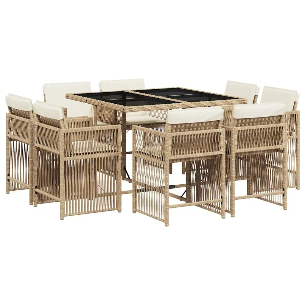 9 Piece Garden Dining Set Outdoor Patio Furniture Beige Poly Rattan Chairs Table