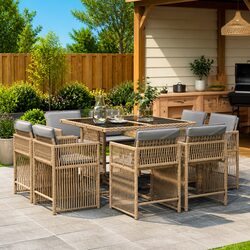 Comfortable 9 Piece Outdoor Dining Set with Beige Cushions