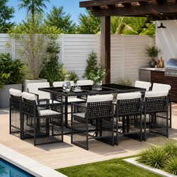 Concise Outdoor Dining Set - 11 Pieces with Cushions in Black