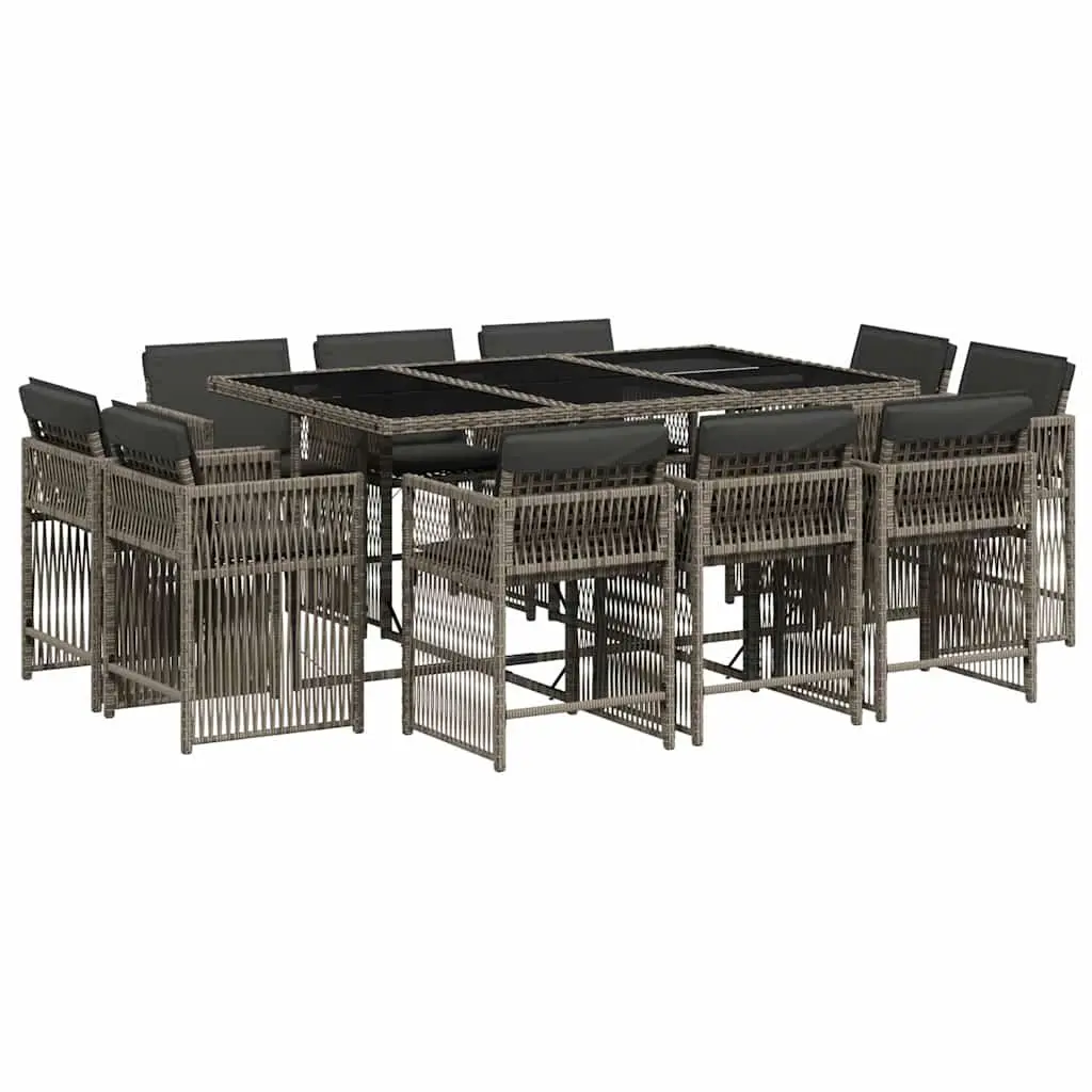 Outdoor Garden Dining Set 11 Piece Grey PE Rattan Furniture with Cushions