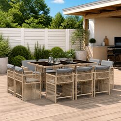 Reliable 11-Piece Garden Dining Set in Beige Rattan