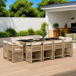 13 Piece Garden Dining Set Outdoor Patio Furniture Beige Poly Rattan Chairs