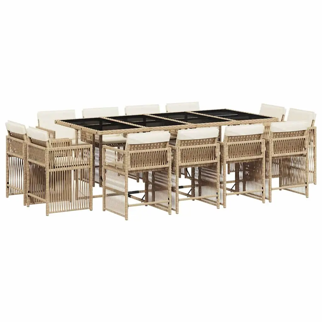 13 Piece Garden Dining Set Outdoor Patio Furniture Beige Poly Rattan Chairs
