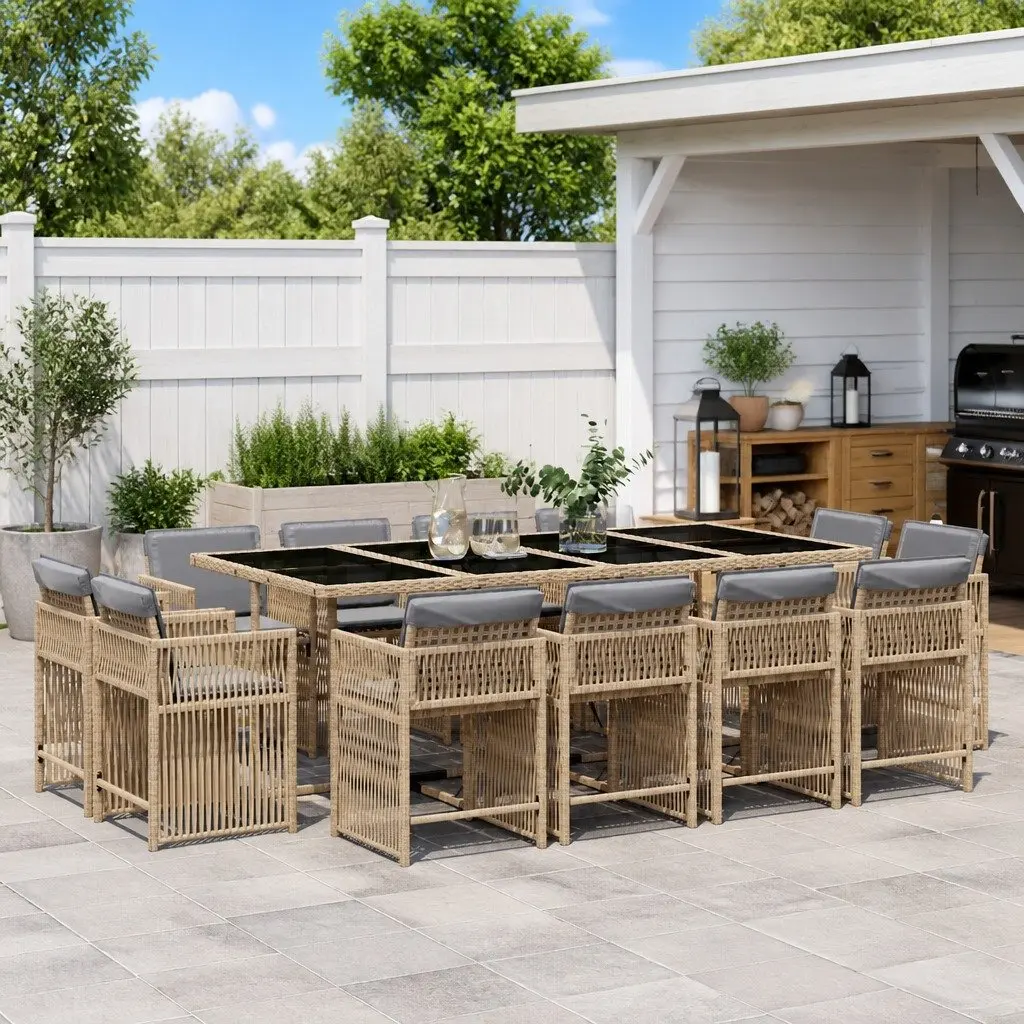 13 Piece Garden Dining Set Outdoor Patio Furniture Beige Poly Rattan