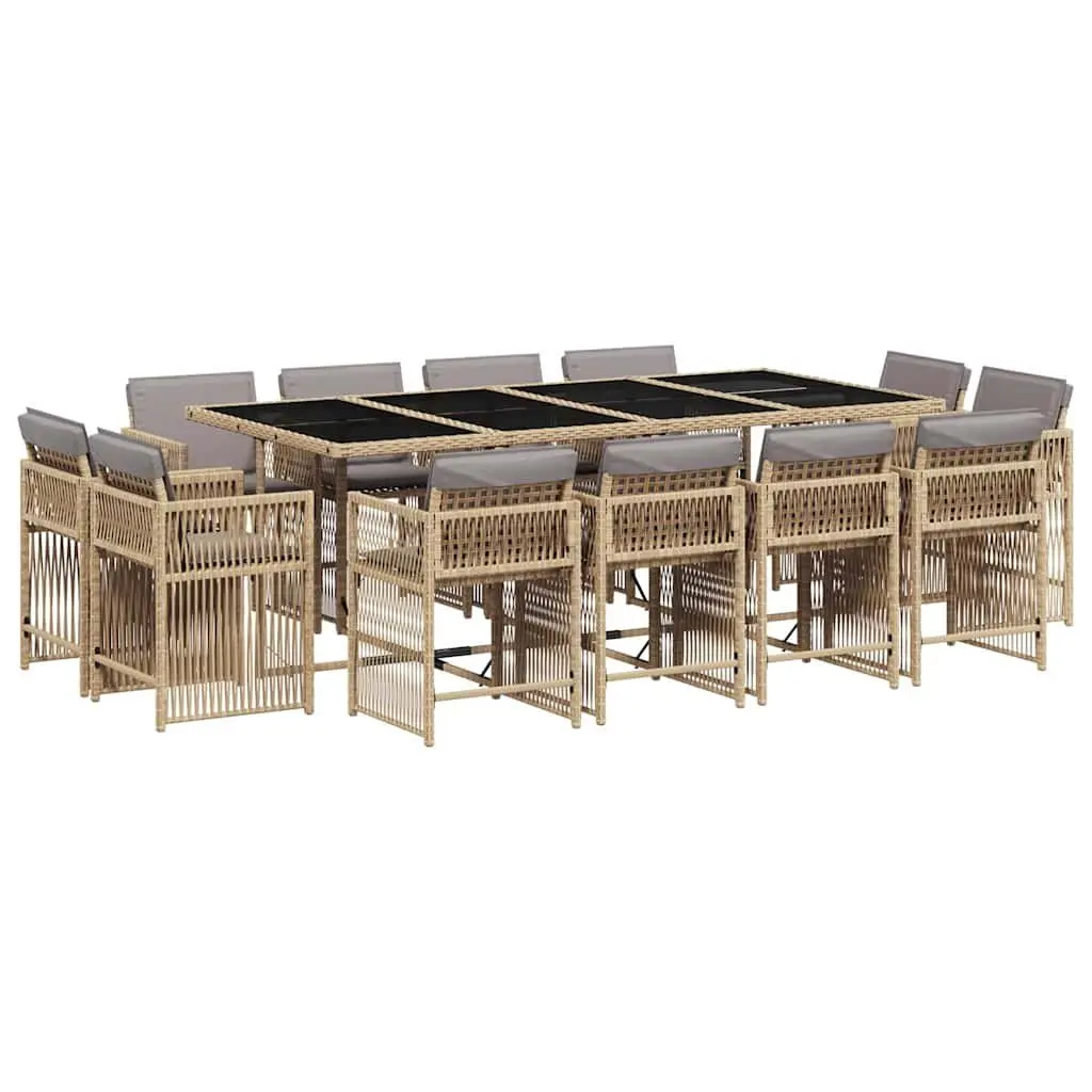 13 Piece Garden Dining Set Outdoor Patio Furniture Beige Poly Rattan