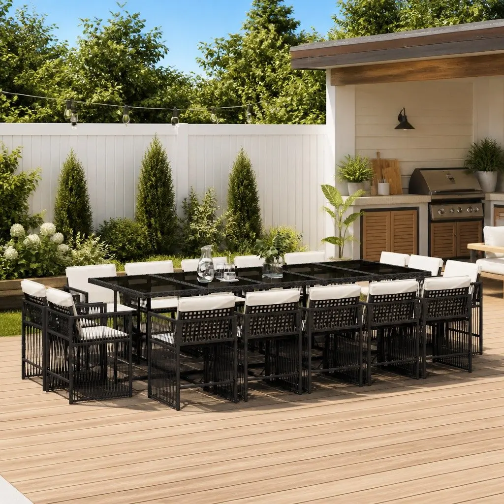Outdoor Dining Set 15 Pieces Al Fresco Black Poly Rattan Garden Furniture with Cushions