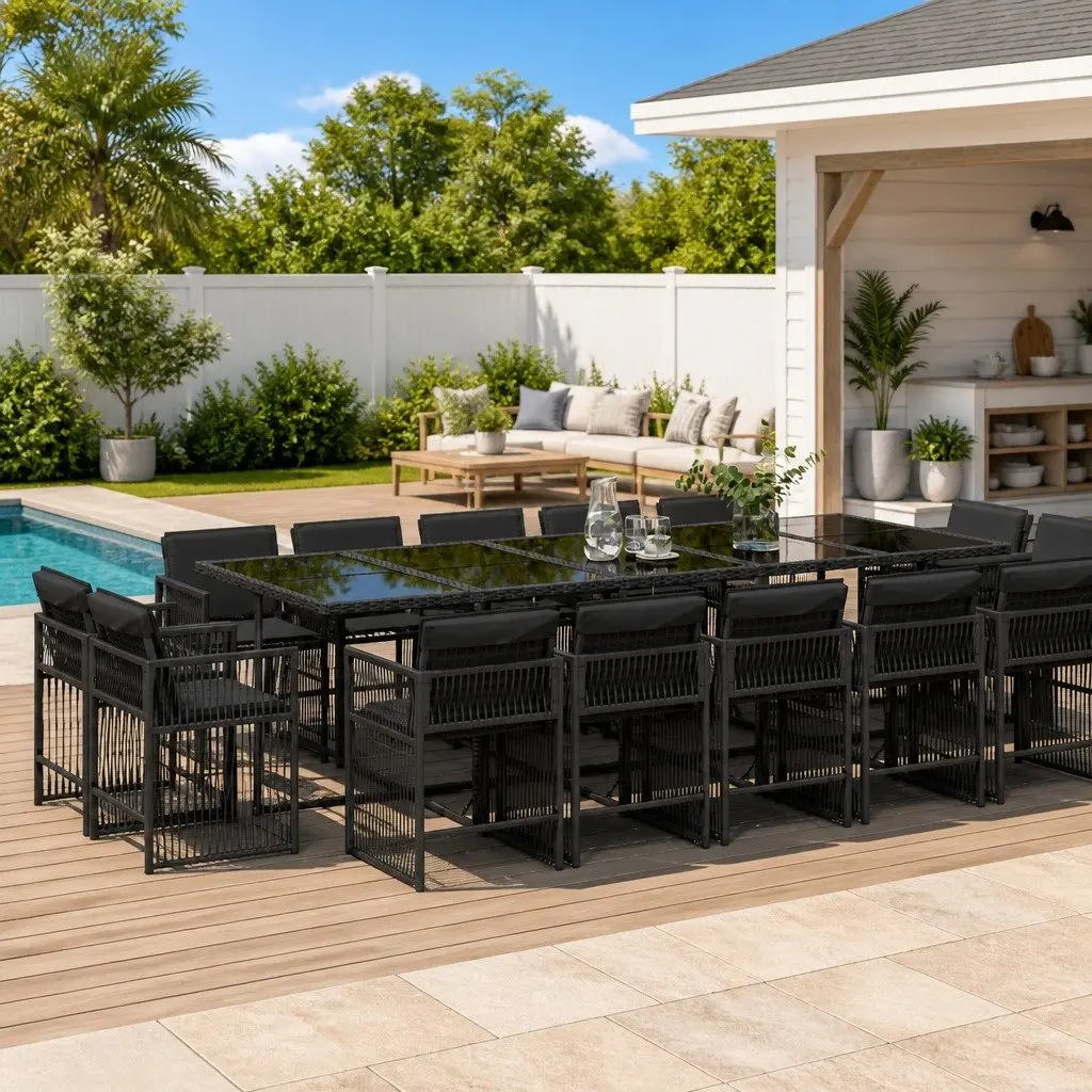 Garden Dining Set 15 Piece Outdoor Furniture Patio Table Chairs Black